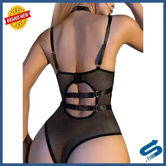Sexy Crisscross Choker Leather PU Underwire Babydoll Harness Teddy Bodysuit
